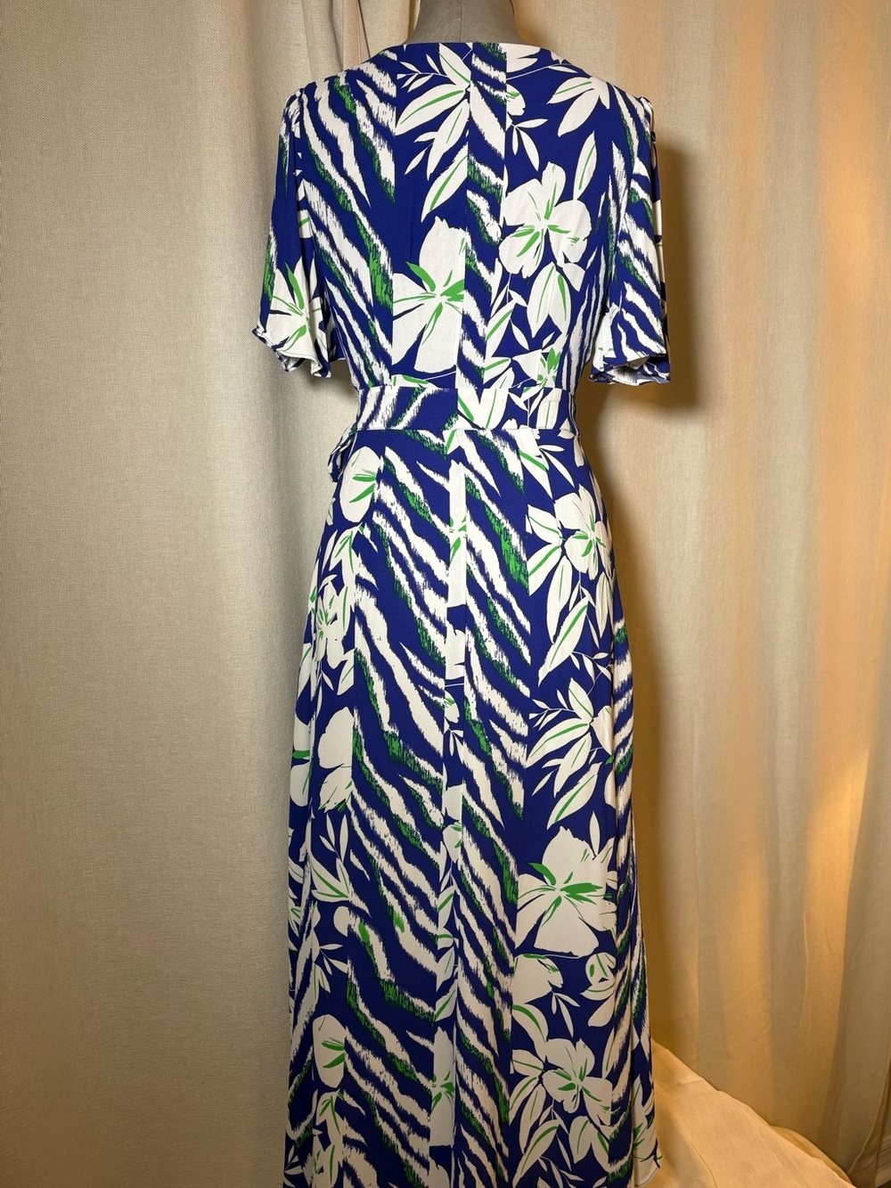 French Connection Cobalt Blue Floral Tropical Wrap Maxi Dress cape sleeves XS - Picture 10 of 14